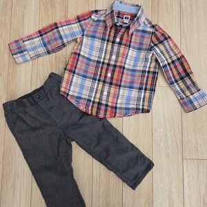 Janie and Jack Vibrant Plaid Shirt with Charcoal Pants
